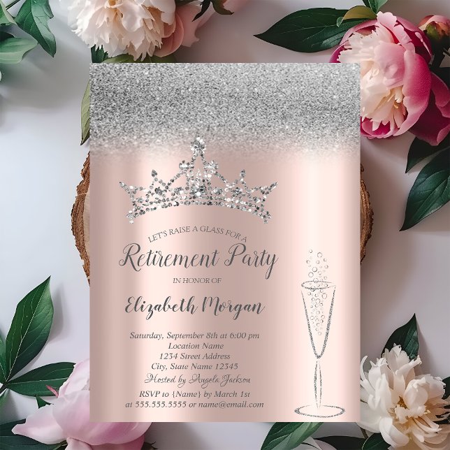Invitación Purpurina de plata Tiara Glass Rosa de retiro de o (Subido por el creador)