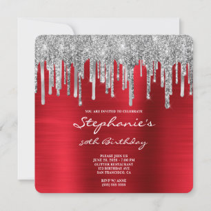 Invitación Purpurina de plata tira el Relieve metalizado rojo
