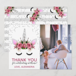 Invitación Purpurina de Plata, Unicorn Princess, Gracias