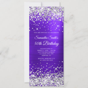 Invitación Purpurina de plata Violet Indigo 50 cumpleaños