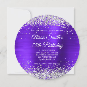 Invitación Purpurina de Plata Violet Purple Fancy 75º cumplea