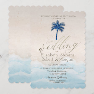 Invitación Purpurina de playa tropical Boda Palm