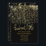 Invitación Purpurina de polvo de oro y dulce negro 16 Diecisé<br><div class="desc">personalizar para su evento</div>