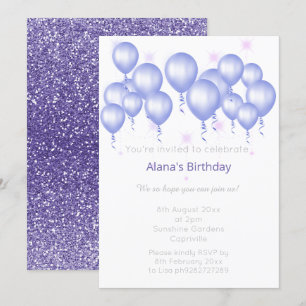 INVITACIÓN PURPURINA DE PURPLE DE BALLÓN MODERNO ELGANTE