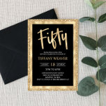 Invitación Purpurina de Relieve metalizado dorado 50.ª invita<br><div class="desc">Esta es una invitación de cumpleaños número 50 con un purpurina de oro y diseño de Relieve metalizado. Chico chaval brillante de oro blanco negro chica chica chaval chicos 50.º 50 cincuenta y cincuenta</div>