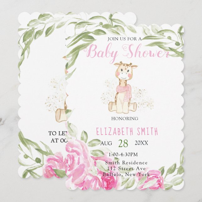 Invitación Purpurina de Relieve metalizado dorado de jirafa d (Anverso / Reverso)