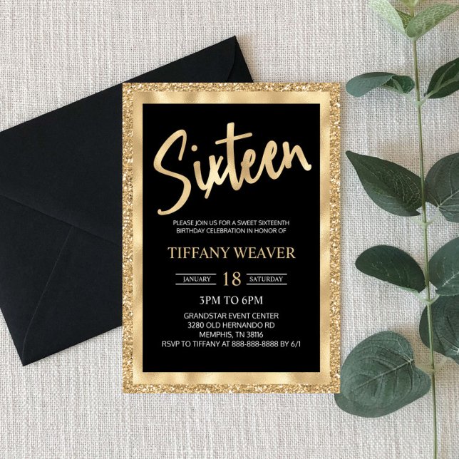 Invitación Purpurina de Relieve metalizado dorado Dieciséis i (Subido por el creador)