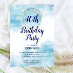 Invitación Purpurina de salpicadura de color azul abstracto s<br><div class="desc">Sencilla salpicadura de color azul abstracto con invitación de fiesta de cumpleaños purpurina. Bonito para fiestas de invierno. Sencillo,  elegante,  adecuado para mujeres y hombres.</div>