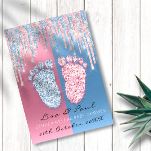 Invitación Purpurina de sexo revelar goteo  bebé azul rosado