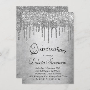 Invitación Purpurina de Silvery de goteo   Platinum Quinceane