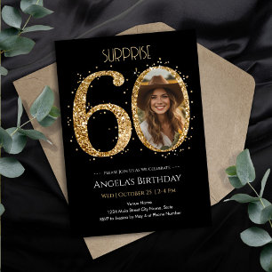 Invitación Purpurina de Surprise Gold 60th Birthday Photo