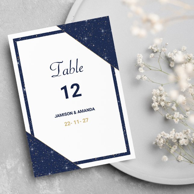 Invitación Purpurina de tabla de oro blanco geométrico (Geometric blue white gold glitter Table Numbers)