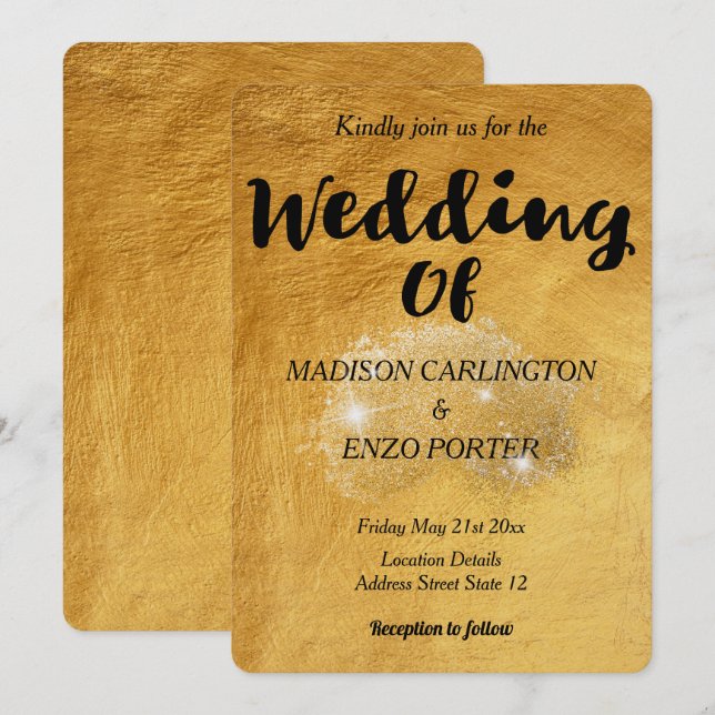 Invitación Purpurina de textura de papel de Relieve metalizad (Anverso / Reverso)