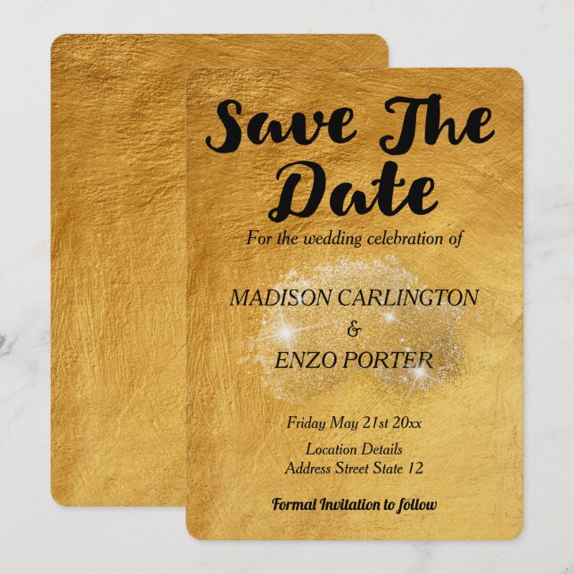 Invitación Purpurina de textura de papel de Relieve metalizad (Anverso / Reverso)