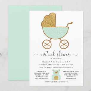 Invitación Purpurina de transporte retro de Baby Shower virtu