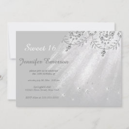 Invitación Purpurina de vestido blanco y plateado con 16 invi