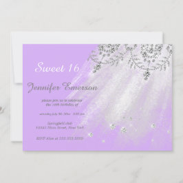 Invitación Purpurina de vestido blanco y plateado Dieciséis