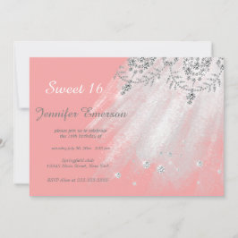 Invitación Purpurina de vestido de plata y gris Dulce diecisé