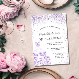 Invitación Purpurina de vestimenta blanca violeta de Quincean