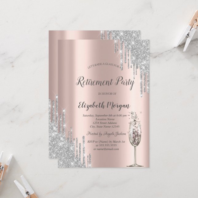 Invitación Purpurina de Vidrio Gana Rentabilidad Oro Rosa (Anverso/Reverso In Situ)
