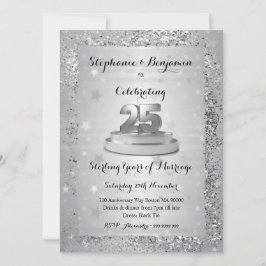 Invitación Purpurina del 25° Aniversario Boda de Plata Elegan