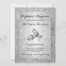 Invitación purpurina del 25° Aniversario del Boda de Plata El