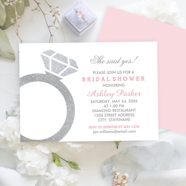 Invitación Purpurina del anillo de diamantes rosa Boda ducha  (Subido por el creador)