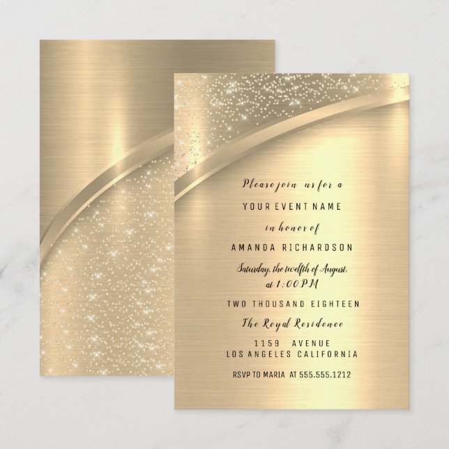 Invitación Purpurina del Aniversario del Boda de Oro (Anverso / Reverso)