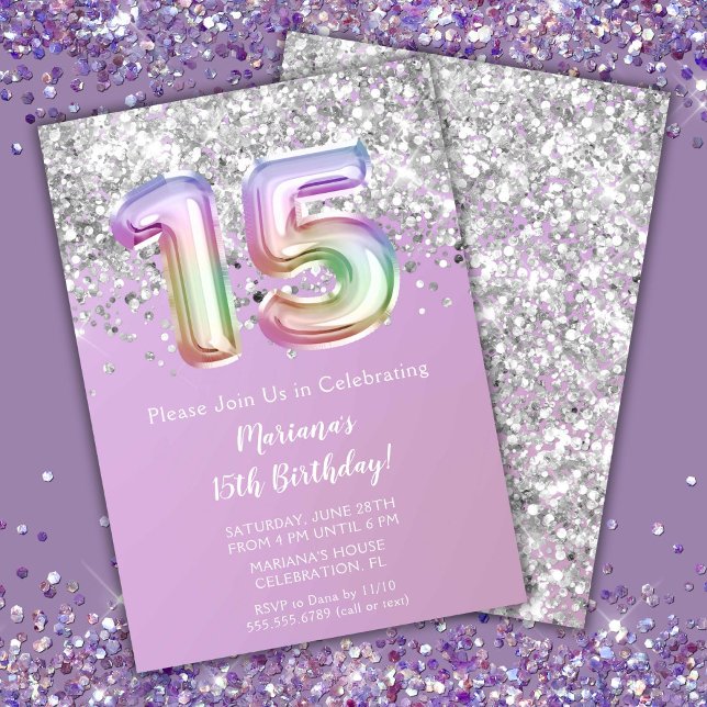 Invitación Purpurina del arcoiris Chica 15 cumpleaños (Subido por el creador)