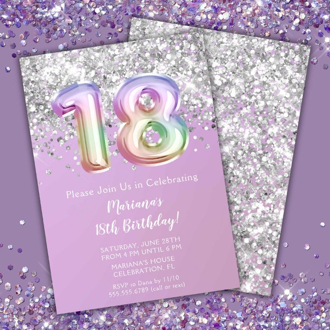 Invitación Purpurina del arcoiris Chica 18 cumpleaños (Subido por el creador)