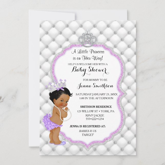 Invitación Purpurina del Diamante Princesa Étnica Niña Lavend (Anverso)