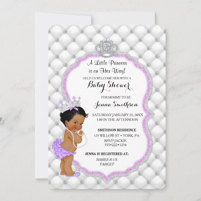 Invitación Purpurina del Diamante Princesa Étnica Niña Lavend (Anverso)