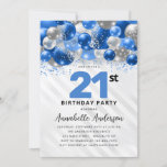 Invitación Purpurina del globo Royal Blue Silver 21 cumpleaño<br><div class="desc">Purpurina de globo Glam Royal Blue Silver con cualquier edad Invitación de cumpleaños</div>