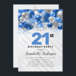 Invitación Purpurina del globo Royal Blue Silver 21 cumpleaño<br><div class="desc">Purpurina de globo Glam Royal Blue Silver con cualquier edad Invitación de cumpleaños</div>