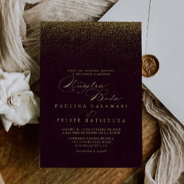 Invitación Purpurina del oro de Borgoña Nuestra Boda Boda