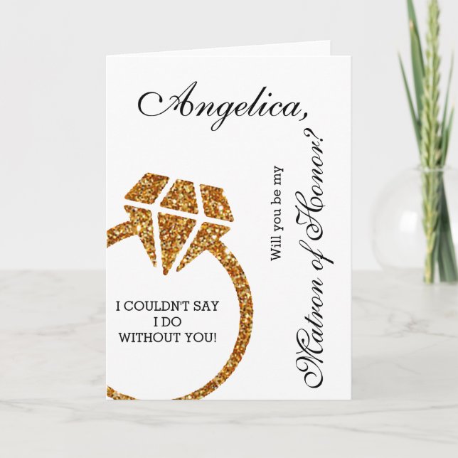 Invitación Purpurina del oro usted será mi matrona del honor (Anverso)