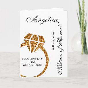 Invitación Purpurina del oro usted será mi matrona del honor