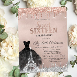 Invitación Purpurina del vestido de la Torre Eiffel Drin Rosa
