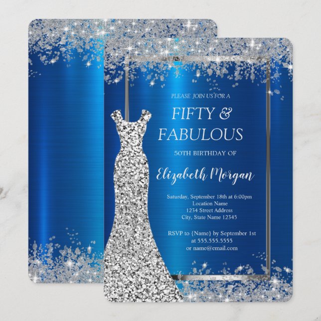 Invitación Purpurina del vestido de las secuencias Confetti A (Anverso / Reverso)