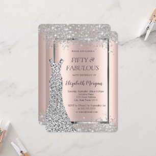 Invitación Purpurina del vestido plateado Confetti Rosa Oro 5