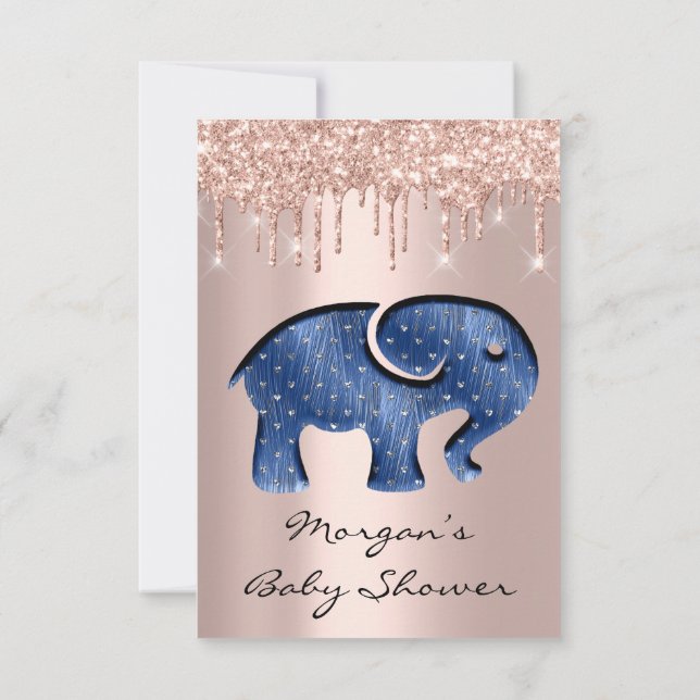 Invitación Purpurina delata a la armada elefante de Baby Show (Reverso)