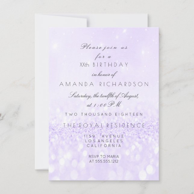 Invitación Purpurina Delicate Pastel Lavender Ametismo Púrpur (Anverso)