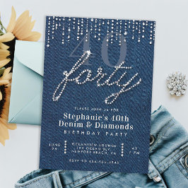Invitación Purpurina Denim Diamonds Drips 40 Fiesta de cumple