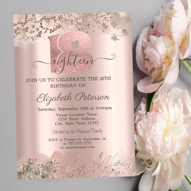 Invitación Purpurina Diamonds Rosa Fronterizo Oro 18 cumpleañ (Subido por el creador)