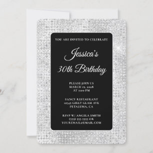 Invitación Purpurina discoteca negra y blanca 30 cumpleaños