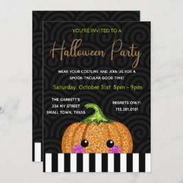 Invitación Purpurina divertido calabaza negra Naranja Hallowe