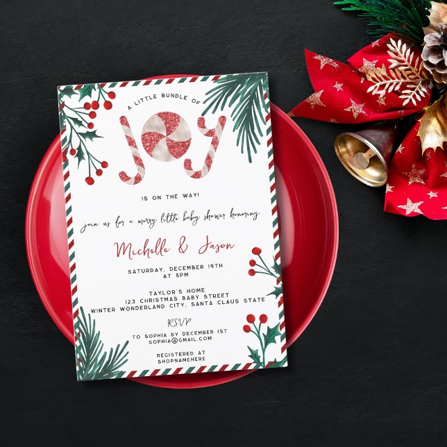Invitación Purpurina divertido Navidades Candy Cane Joy Baby  (Subido por el creador)