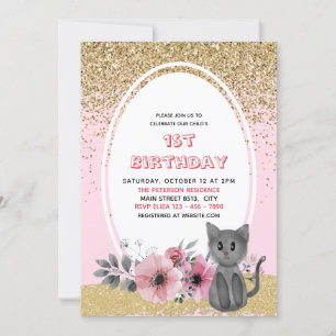 Invitación Purpurina dorado Adorable Acuarela Kitten Wild One