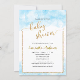 Invitación Purpurina dorado Baby Shower for Boy Blue Watercol