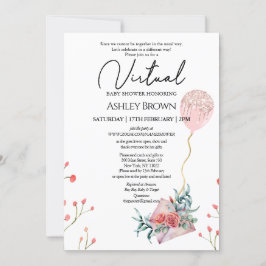 Invitación Purpurina dorado Balón Floral rosa ducha virtual